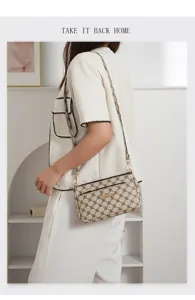 Vibrant versatile women's crossbody shoulder bag with multi-layer large capacity elegant monogram print