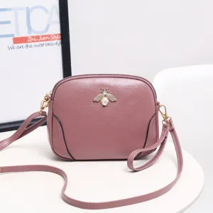 Bolso Bandolera de Cuero PU para Mujer Bolso de Hombro de Moda Multicapa Casual Bolso de Commuter Decoración de Perlas de Abeja de Metal