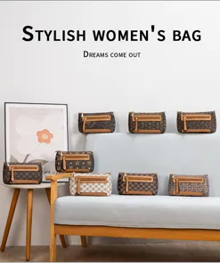 Stylish women's shoulder bag with retro monogram pattern, premium designer style crossbody bag.