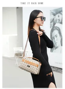Chic women crossbody shoulder bag with trendy monogram print and multi-compartment design.