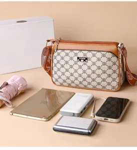 Women fashion crossbody bag casual shoulder bag multi-compartment large capacity brown color