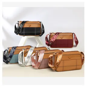 Stylish women's crossbody shoulder bag with contrast color design and wide strap for daily wear.