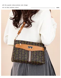Women Crossbody Bag Vintage Monogram Shoulder Bag Casual Daily Handbag with Web Stripe