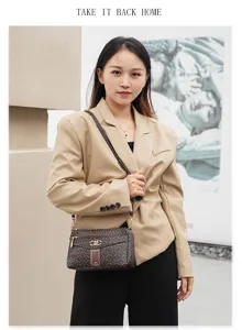 Stylish women's crossbody bag with monogram pattern and chic design for daily use.