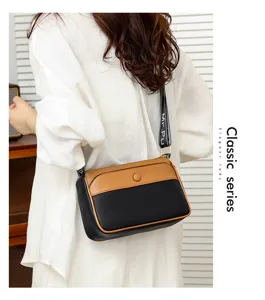 Color-blocked crossbody shoulder bag, textured design with stylish wide strap for daily use.