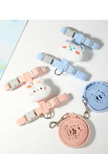 Cute plush bear rabbit pet cat dog harness and leash set breathable vest style outdoor walking rope