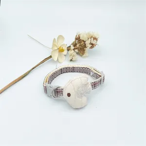 Cute plaid pet collar with cartoon fish pendant, durable buckle and D-ring for cats and dogs.