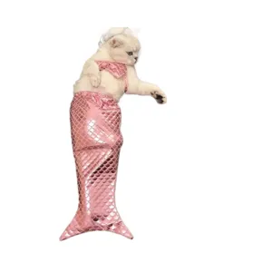 Divertido disfraz de sirena para gato, lindo traje rosa con cola de pez para fotos de mascotas.