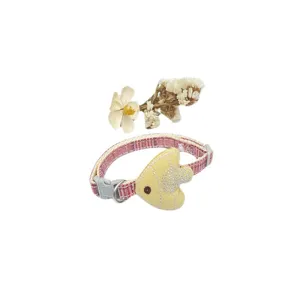 Cute red plaid pet collar with yellow fish pendant and durable buckle for cats and dogs.