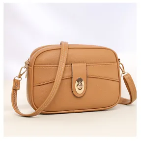 Minimalist brown crossbody small square bag with metal lock detail for women stylish style.