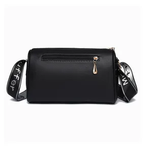Sac à bandoulière noir classique pour femmes avec fermetures éclair et lanière.