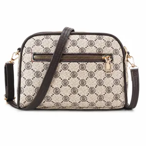 Vintage Monogram Crossbody Bag Women Small Shoulder Bag Retro PU Leather Handbag