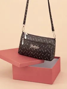 Women PU Leather Crossbody Bag Vintage Monogram Print Multi-Layer Large Capacity Shoulder Bag Casual Daily Messenger Bag