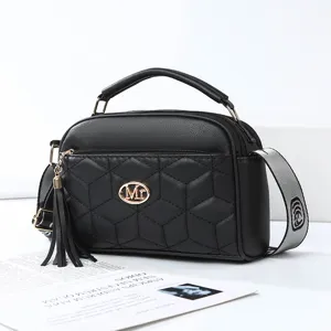 Women's PU Leather Quilted Crossbody Bag Fashion Tassel Shoulder Bag Casual Daily Small Square Bag Handbag With Wide Strap
