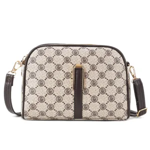 Vintage monogram crossbody bag for women, stylish small shoulder bag with adjustable strap.
