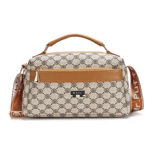 Women fashion casual shoulder crossbody bag with top handle monogram pattern and stylish strap.