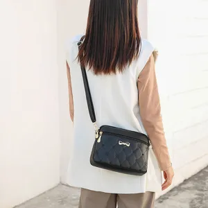 Women black quilted crossbody bag Korean style love embroidery shoulder bag daily casual purse