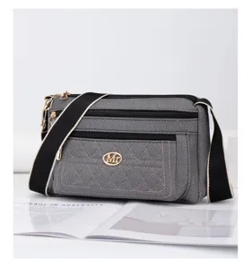 Sac bandoulière femme en toile multi-poches décontracté grande capacité gris sac à main
