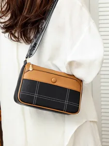 Women PU Leather Tote Bag Large Capacity Casual Shoulder Crossbody Bag Minimalist Color Block Commuter Handbag