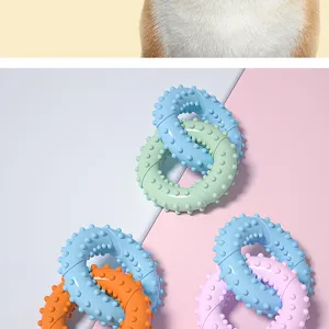TPR dog teething toy set, interactive dual ring spiky design for small pets daily use!