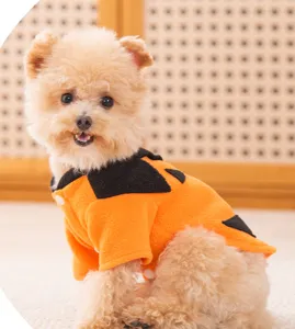 Cute funny pet costume for small dogs and cats, orange fleece autumn dog clothes.