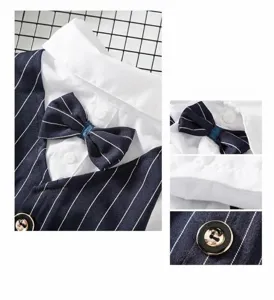 Pet dog cat formal suit with striped vest shirt and bow tie for small medium dogs puppy.