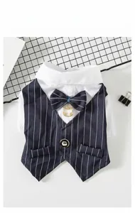Pet dog cat formal suit with vest white shirt and bowtie for party wedding pet apparel