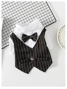 Stylish pet dog suit and cat vest formal outfit with shirt and bow tie details