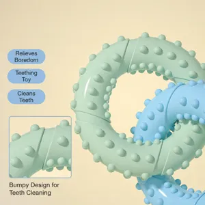 TPR Dog Chew Toy Double Ring Interactive Pet Teething Toy for Dental Cleaning and Boredom