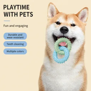 TPR pet dog chew toy set, double ring design for teeth cleaning and durable play.