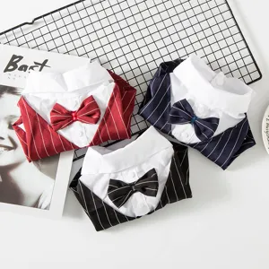 Cute pet dog cat suit striped formal wear with bow tie puppy outfit for small dogs