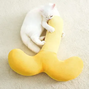 Soft yellow plush pet toy and pillow for cats and dogs, cozy sleeping companion supply.