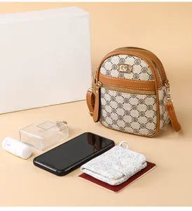 Women Monogram Crossbody Bag Vertical Phone Bag PU Leather Small Casual Shoulder Bag