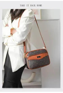 Elegante Damen Umhängetasche mit klassischem Monogramm Muster, geräumige Schultertasche.