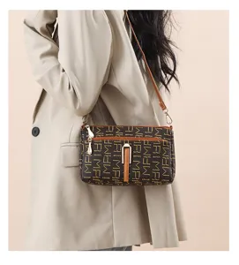 Sac bandoulière monogramme pour femme, sac à main décontracté élégant en cuir PU quotidien.