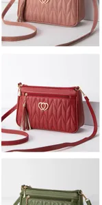 Women crossbody bag PU leather quilted shoulder handbag with tassel and heart hardware chic.