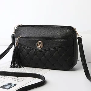 Women Large Capacity Tote Bag Quilted PU Leather Shoulder Handbag Heart Embroidery Tassel Pendant Casual Commuter Bag