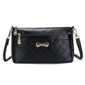 Retro black leather women shoulder crossbody bag large capacity daily commute main view