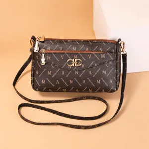 Women Retro Monogram Letter Print Crossbody Bag PVC Vintage Small Square Shoulder Bag Casual Daily Handbag