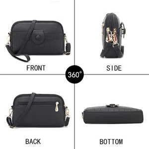 Black women crossbody shoulder bag mini PU leather purse with multi-angle display