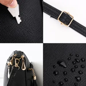 Black PU leather women shoulder bag casual tote handbag with scratch-resistant and waterproof.