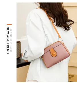 Stylish women crossbody shoulder bag with contrast strap, elegant daily casual purse.