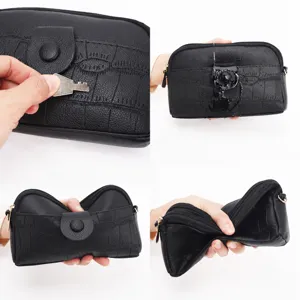 Black mini crossbody bag for women, soft embossed phone bag with waterproof and scratch-resistant design.