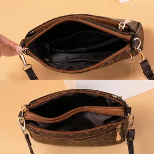 Vintage monogram print women crossbody bag multi-layer shoulder bag main product view.