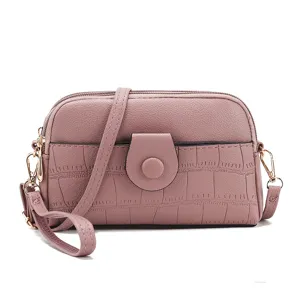 Women PU Leather Crossbody Bag Small Multi-Pocket Shoulder Handbag Pink Daily Purse