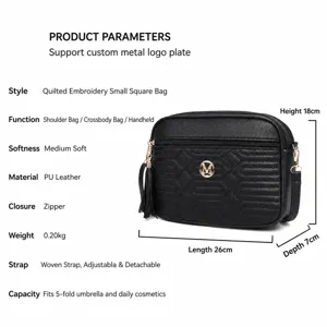 Sac bandoulière matelassé noir pour femme en cuir PU sac porté épaule avec pompon