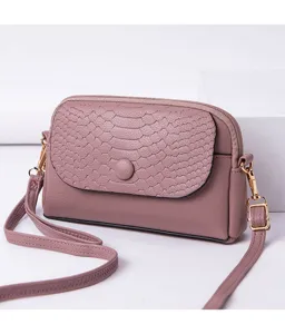 Petit sac bandoulière femme chic en cuir PU pochette téléphone rabat texturé rose
