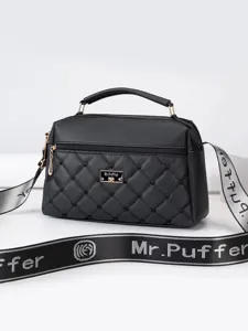 Women Quilted Shoulder Bag Large Capacity PU Leather Crossbody Bag Casual Top Handle Commuter Handbag For Ladies
