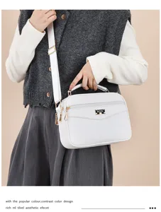 White PU leather crossbody bag with top handle and adjustable strap for women daily use