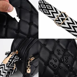 Women quilted crossbody bag detailed view showcasing waterproof material and adjustable strap.